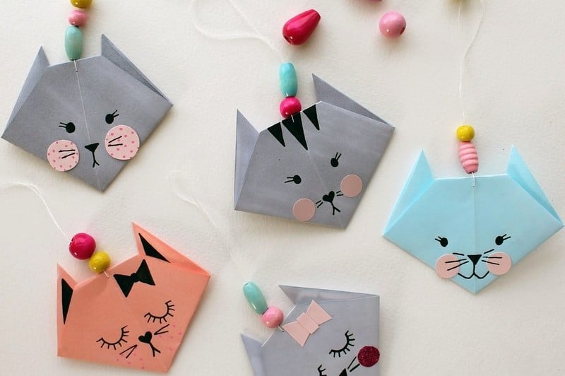 Basteln-Kindern-Origami-Katze-Papier-ausschneiden-Wanddeko