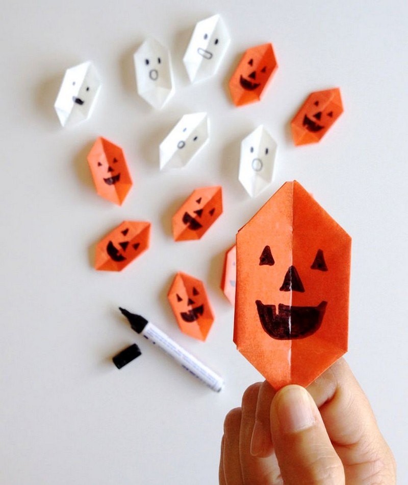 Basteln-Kindern-Origami-Papier-Laterne-Halloween-Kuerbisse