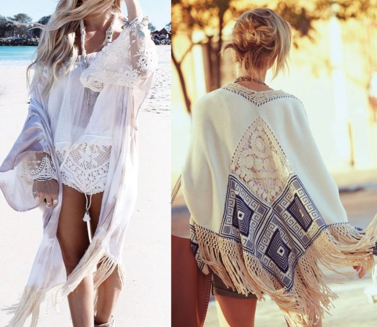 Boho-Chic-Mode-Weiß-kimono-fransen-beach-look-muster-sommer