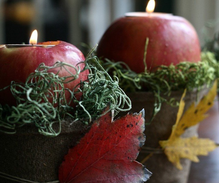 Deko-Naturmaterialien-Herbstdeko-Apfel-Kerzenhalter-basteln
