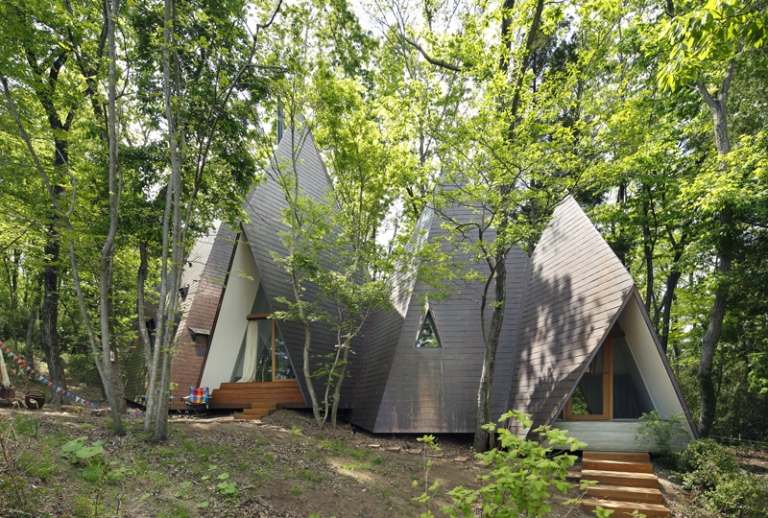 Fassadenverkleidung-Holz-Treppe-Haus-Wald-moderne-Architektur