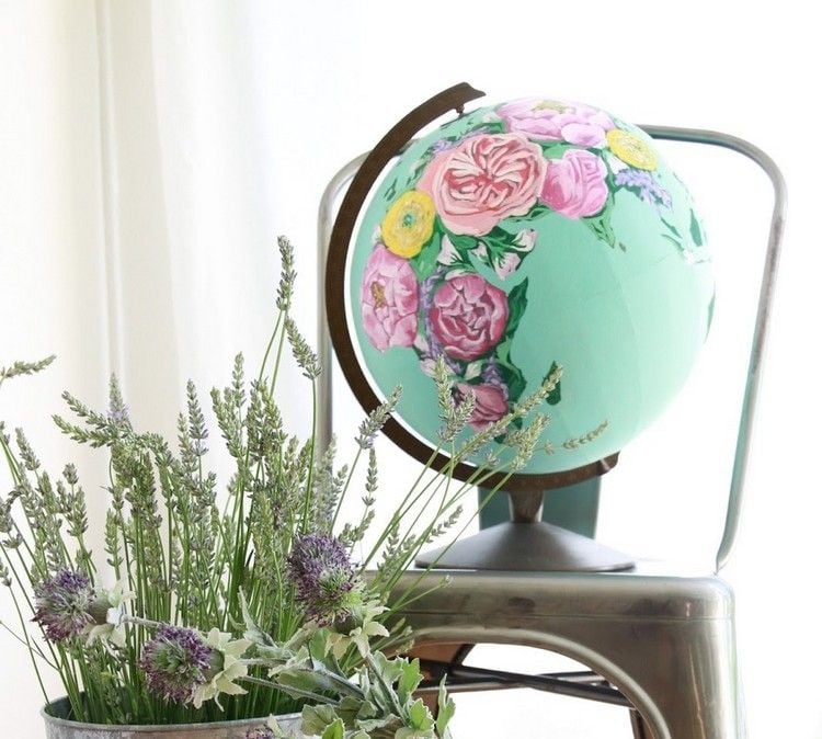 Globus-Dekoration-Blumenmuster-bemalen-stilvoll-Shabby-Chic