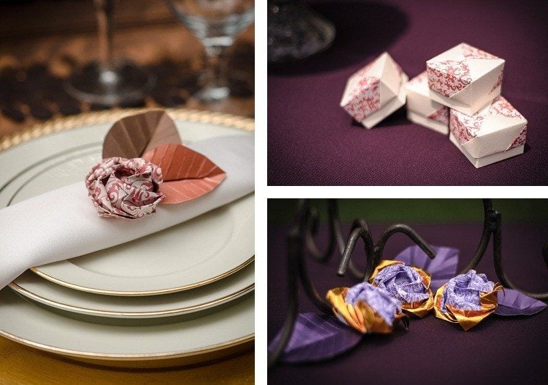 Hochzeitsdeko-Ideen-Herbst-Lila-Gold-Origami-Serviettenring-falten