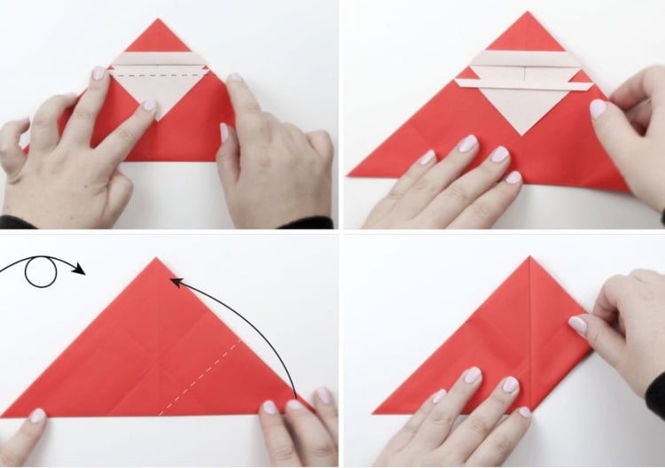 Origami Santa Klaus falten Anleitung für Kinder Weihnachtsmann Schritt von 13 bis 16
