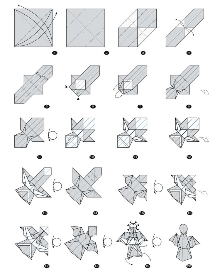 Origami Weihnachten Engel selber machen Falt-Anleitung Schritt für Schritt einfach