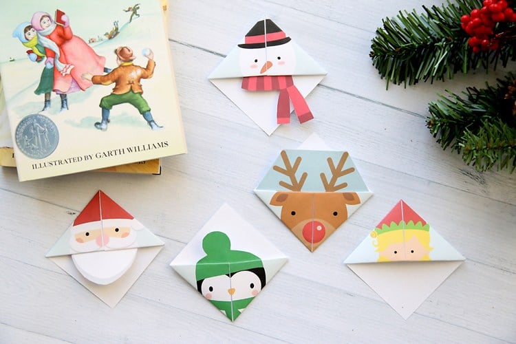 Origami Weihnachten Kinder Ideen süße Lesezeichen Grußkarten oder Weihnachtsschmuck selber machen