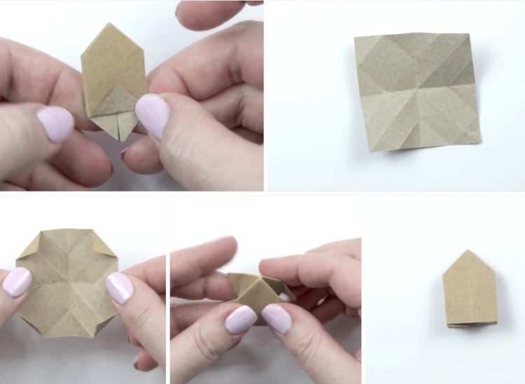 Origami Weihnachten Tannenbaum Grußkarte mit den Kindern falten Anleitung 6