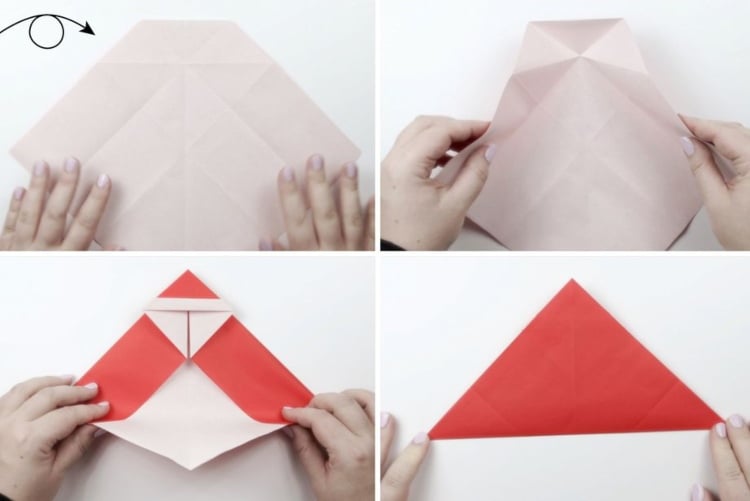 Origami Weihnachten mit Kinder falten Anleitung für Weihnachtsmann aus Papier 20X20 Schritt von 9 bis 12