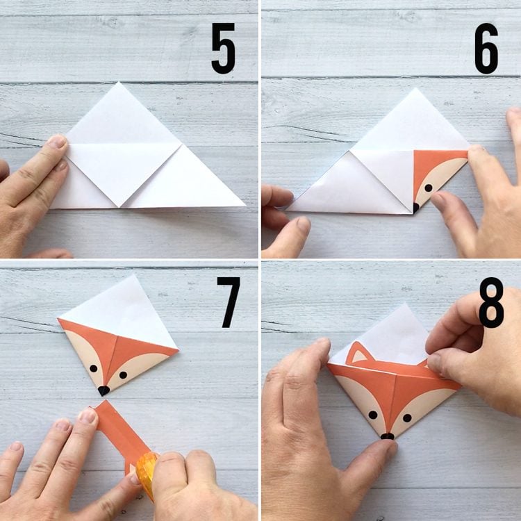 Origami für Kinder Weihnachten Fuchs Lesezeichen falten Anleitung