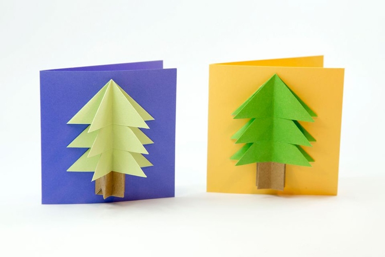Origami für Kinder Weihnachten Weihnachtsbaum Grußkarte basteln