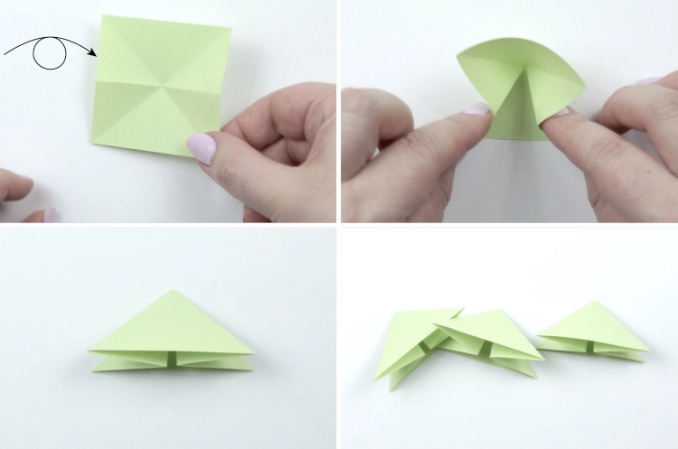 Origami für Kinder Weihnachten Weihnachtskarte mit Christbaum dreidimensional selber machen Anleitung 2