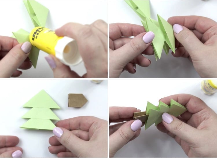 Origami mit Kindern Weihnachten Tannenbaum aus Papier basteln Anleitung 5