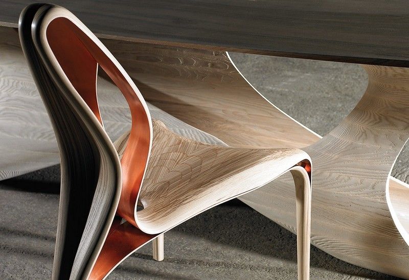 Schreibtisch-Holz-futuristisches-Design-Stuhl-modern