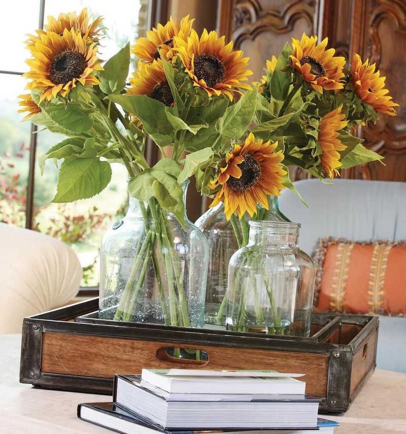 Sonnenblumen-Deko-Glasvase-Tablett