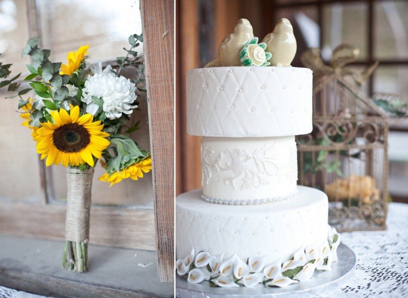 Sonnenblumen-Hochzeit-Torte-Sahne-Blumengestecke-vintage-Hochzeit