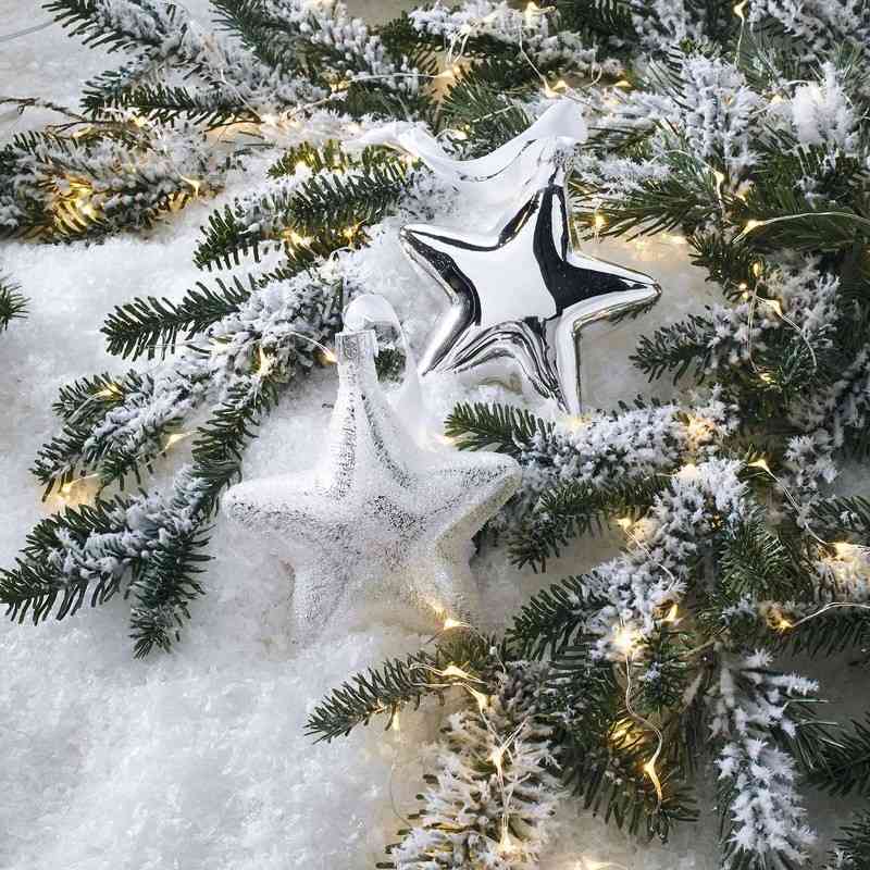 Weihnachtsdeko in Silber Stern-Kunstschnee-Ideen-Lichterkette