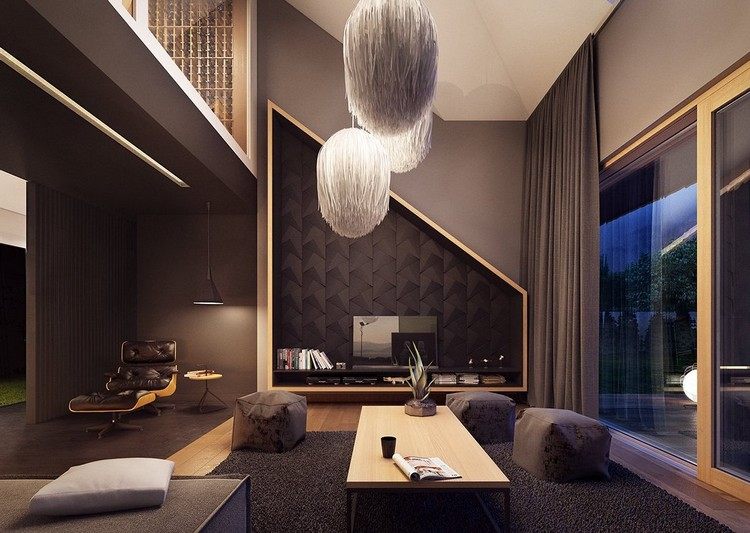 Wohnzimmer-Grau-moderne-Farbgestaltung-Braun-Schwarz-Ideen