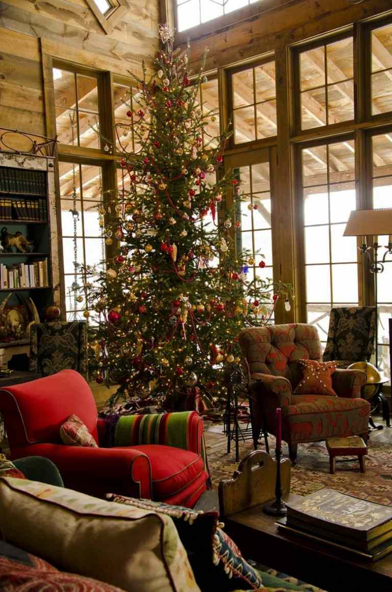 amerikanische weihnachtsdeko christbaum rustikal sessel skihuette