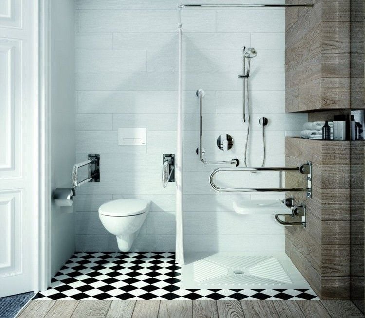 Barrierefreies Badezimmer planen-bauen-bodengleiche-dusche-duschvorhang