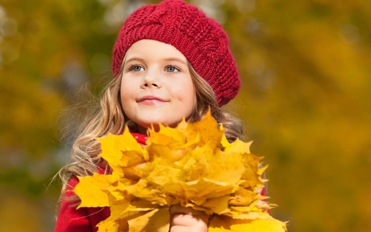 Fensterbilder für den Herbst -kinder-sammeln-blaetter-wald-park-ausflug