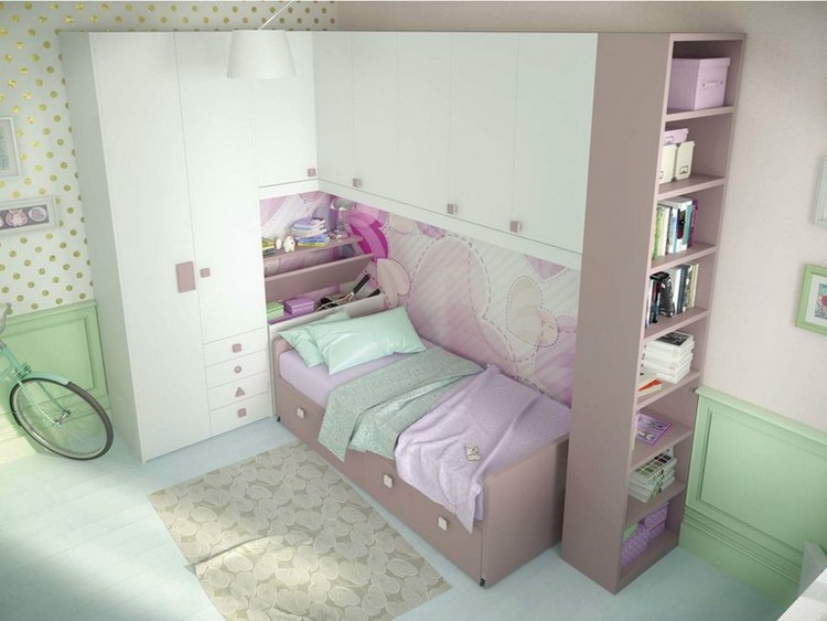 Kinderzimmer- und Jugendzimmer Möbel einzelbett-stauraum-kleiderschrank-regale-rosa-weiss-930