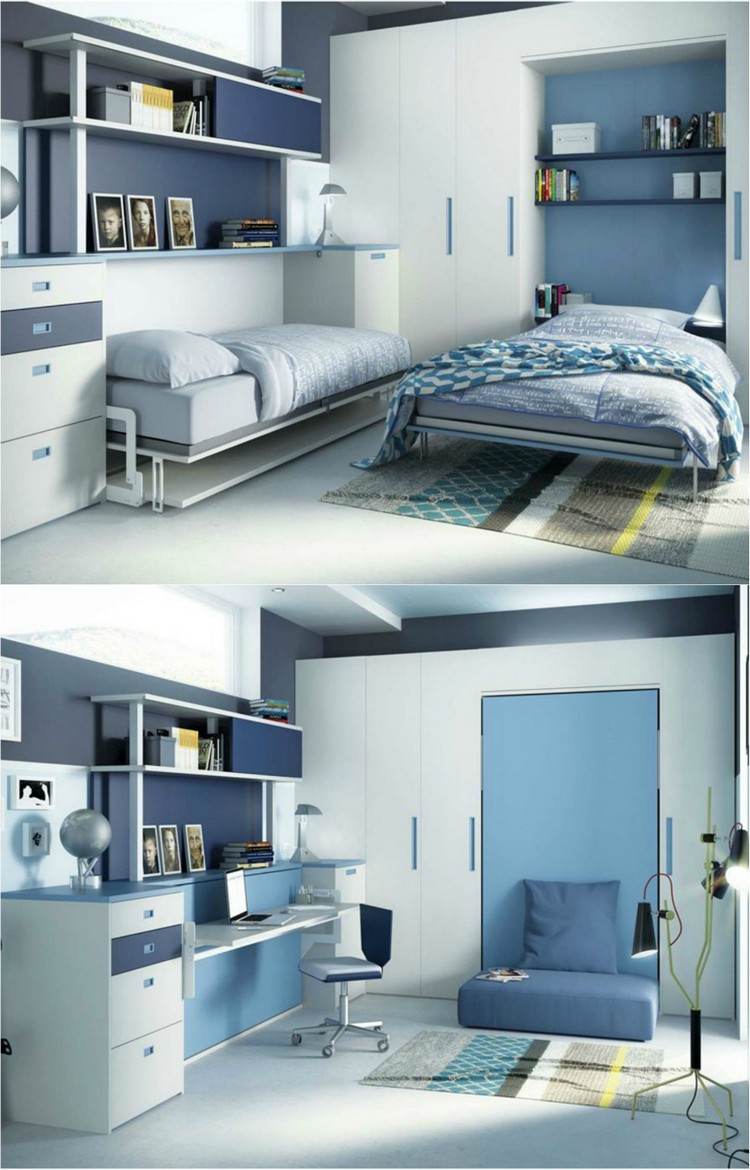 Kinderzimmer- und Jugendzimmer Möbel junge-klappbett-schreibtisch-sofa-weiss-blau-958