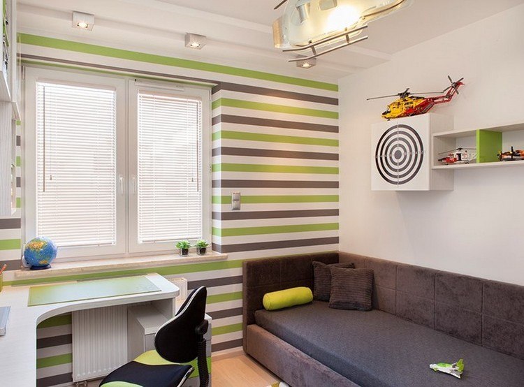 Kinderzimmer Wandgestaltung ideen-junge-gruene-braune-streifen-horizontal