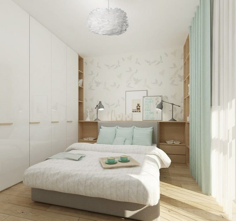 Kleine Räume farblich gestalten schlafzimmer-weiss-mintgruen-helles-holz
