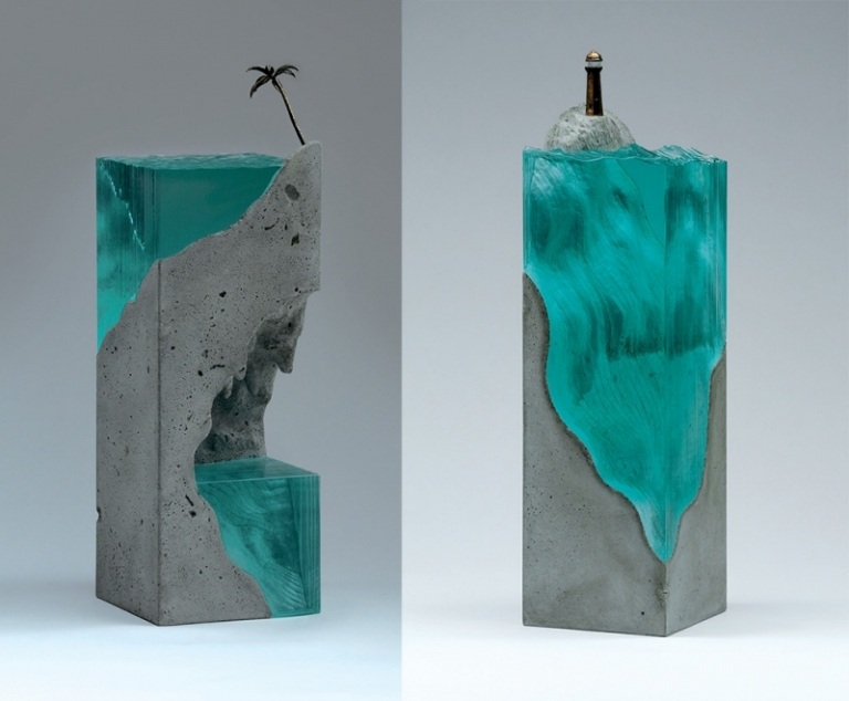 moderne Skulpturen glas-beton-palme-leuchtturm-figur-bronze-miniatur-kunst