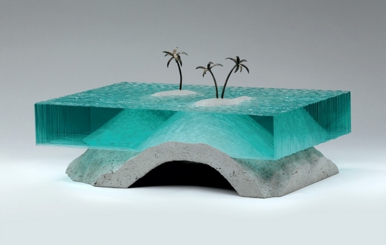 moderne Skulpturen glas-beton-palmen-figuren-inseln-wasser-kunst-design-miniature