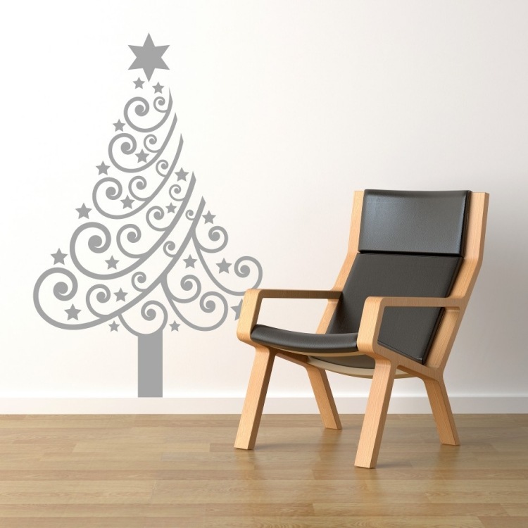 moderne-weihnachtsdeko-basteln-christbaum-wandtattoo-sessel-üarkettboden-stilvoll