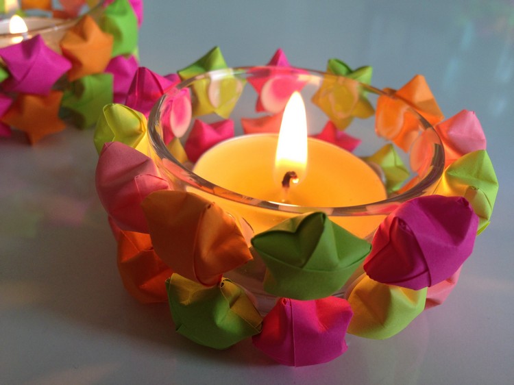 Origami Stern falten weihnachten-glueckssternchen--glas-teelichthalter-geklebt