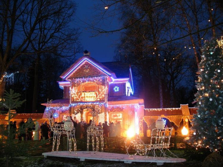 weihnachtsdeko-aussen-beleuchtet-haus-outdoor-tannenbaum-hirsche-schlitten-abend-party