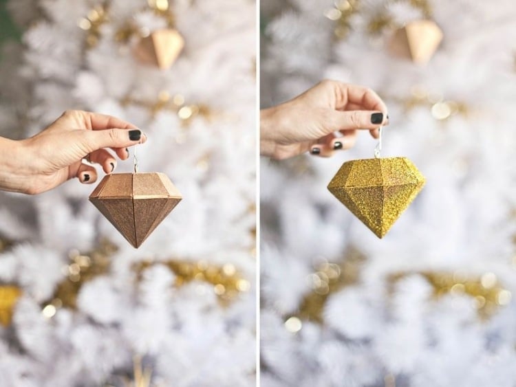 Weihnachtsdeko aus-Holz -basteln-diy-diamant-aufhaengen-christbaumschmuck-gold-stilvoll