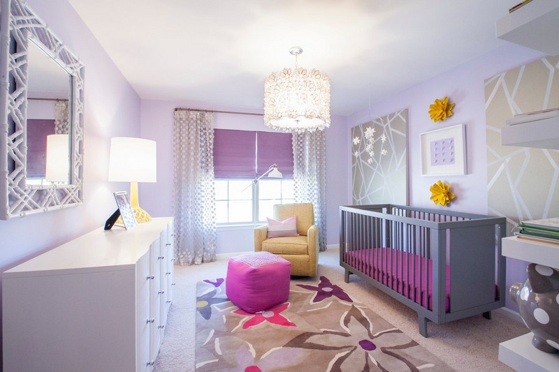 Babyzimmer-einrichten-Ideen-Maedchen-Lavendel-Wandfarbe