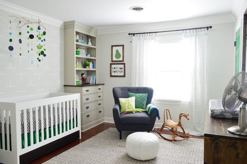 Babyzimmer-einrichten-Ideen-Maedchen-gruen-grau-gestalten
