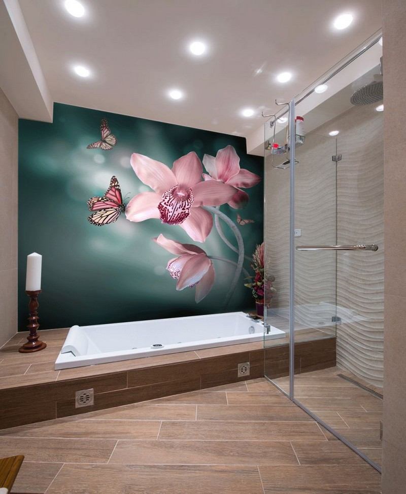 Badezimmer-Ideen-kleine-Baeder-Orchidee-Schmetterlinge-Fototapete