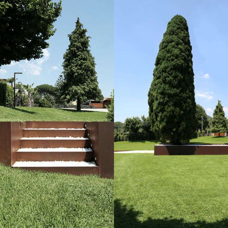 Cortenstahl-Garten-moderne-Aussentreppe-Design