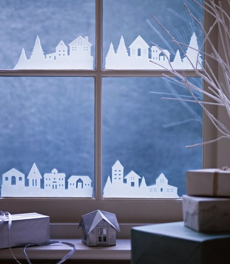 Fensterbilder zu Weihnachten Winterdeko-Ideen-originell-stilvoll