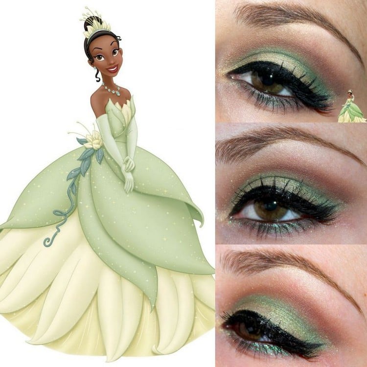 Halloween-Make-up-Frisuren-Ideen-Disney-Tiana-Prinzessin-gruene-Lidschatten