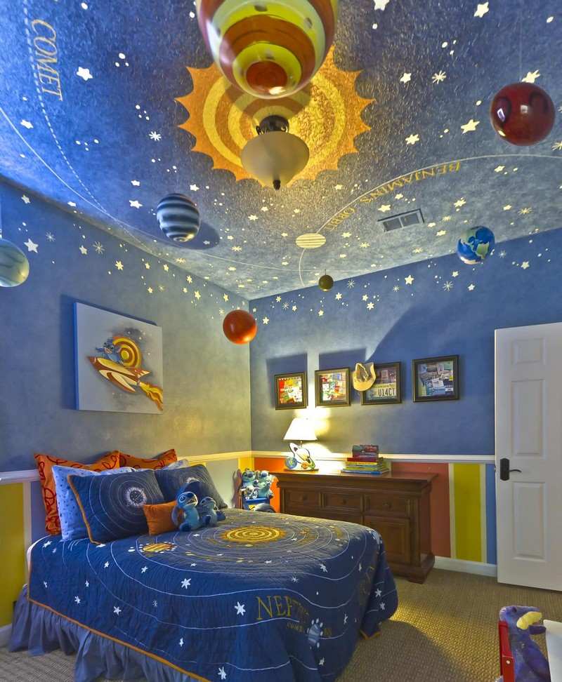 Kinderzimmer-Junge-Sonnensystem-Dach-bemalen