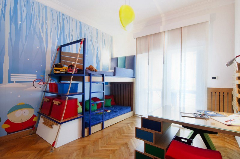 Kinderzimmer-Junge-Wandtappeten-Ideen-rot-blau
