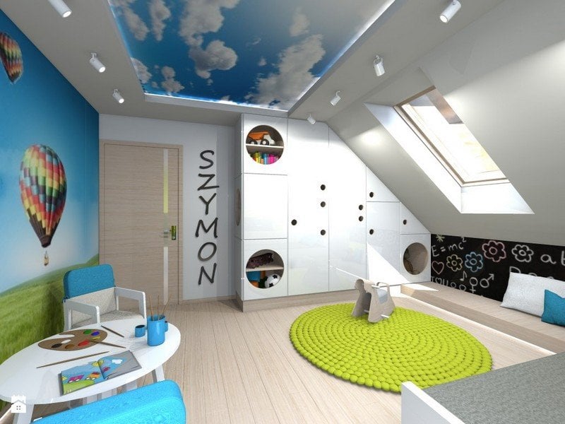 Kinderzimmer-Junge-Wolken-Dachgestaltung-Ideen-Fototapete