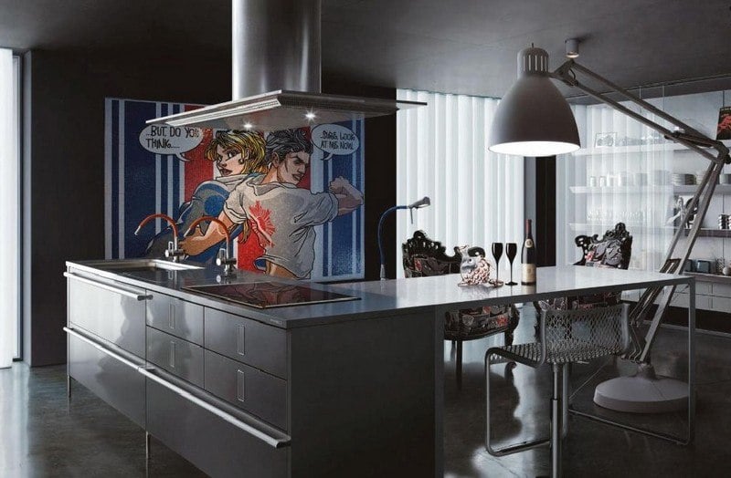 Mosaikfliesen in der Küche Wandgestaltung-Pop-Kunst-Industrie-Stil
