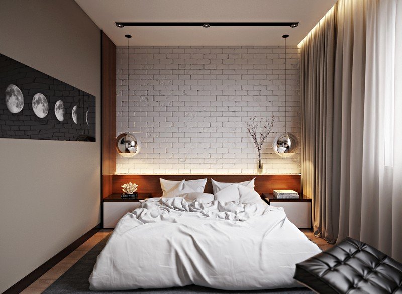 Schlafzimmer-Ideen-Weiss-Klinkerwand-modern-einrichten
