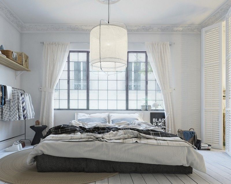 Schlafzimmer-Ideen-Weiss-Loft-Stil-kleine-Wohnung