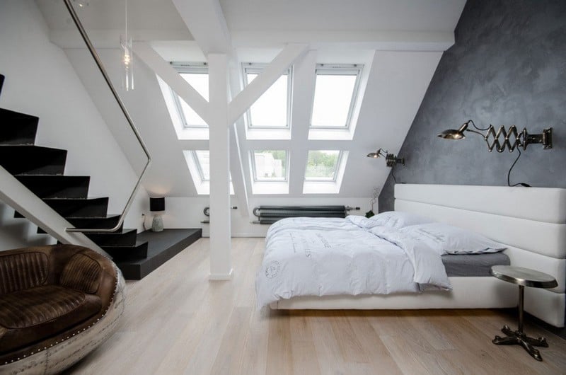 Schlafzimmer-Ideen-Weiss-Loft-Wohnung-Polster-Bett