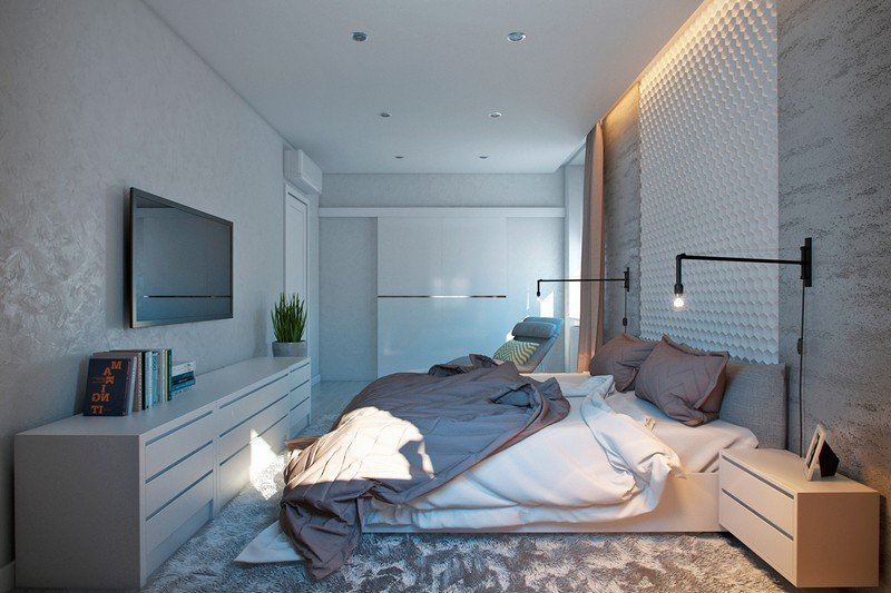 Schlafzimmer-Ideen-Weiss-Sichtbeton-Wand