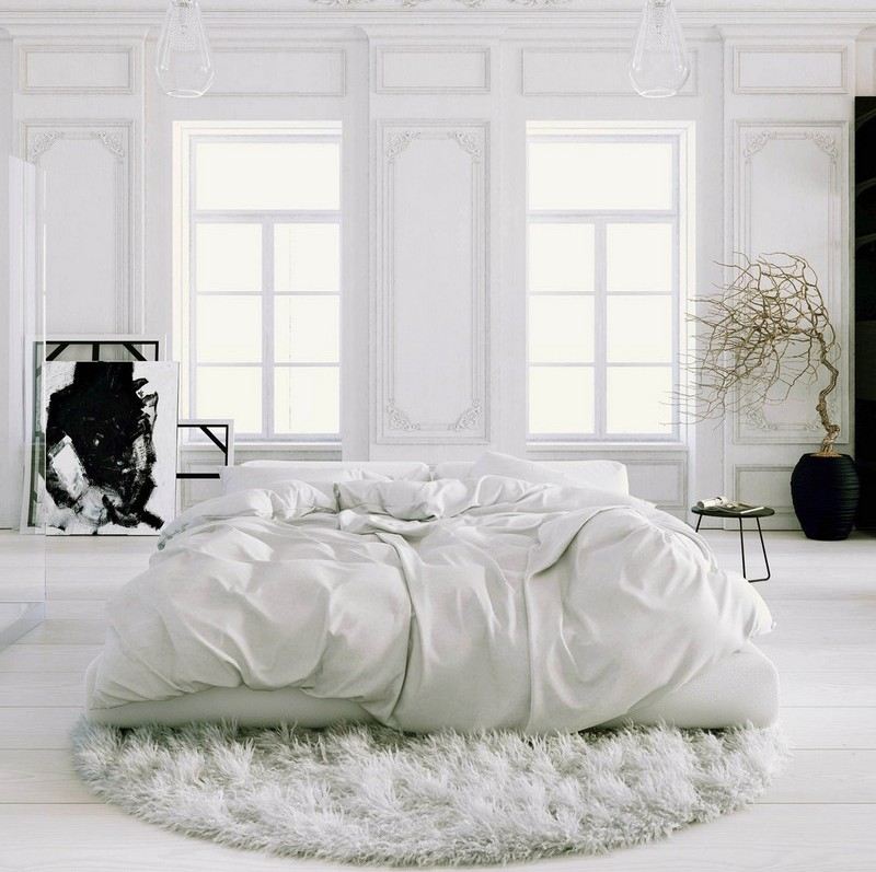 Schlafzimmer-Ideen-Weiss-japanisches-Bett-Boden