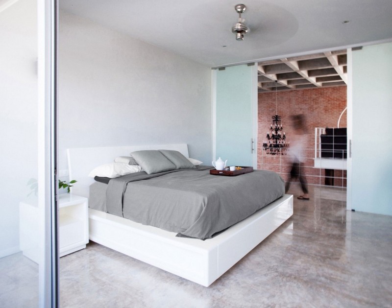 Schlafzimmer-Ideen-Weiss-modern-einrichten-Betonboden